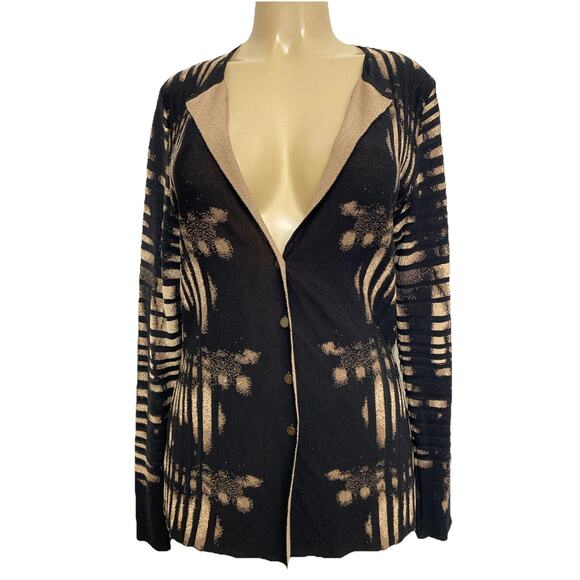 Aldomartins Jackets & Blazers - Aldomartins Blazer Jacket Cardigan Knit Long Sleeve Black Brown Striped Button M